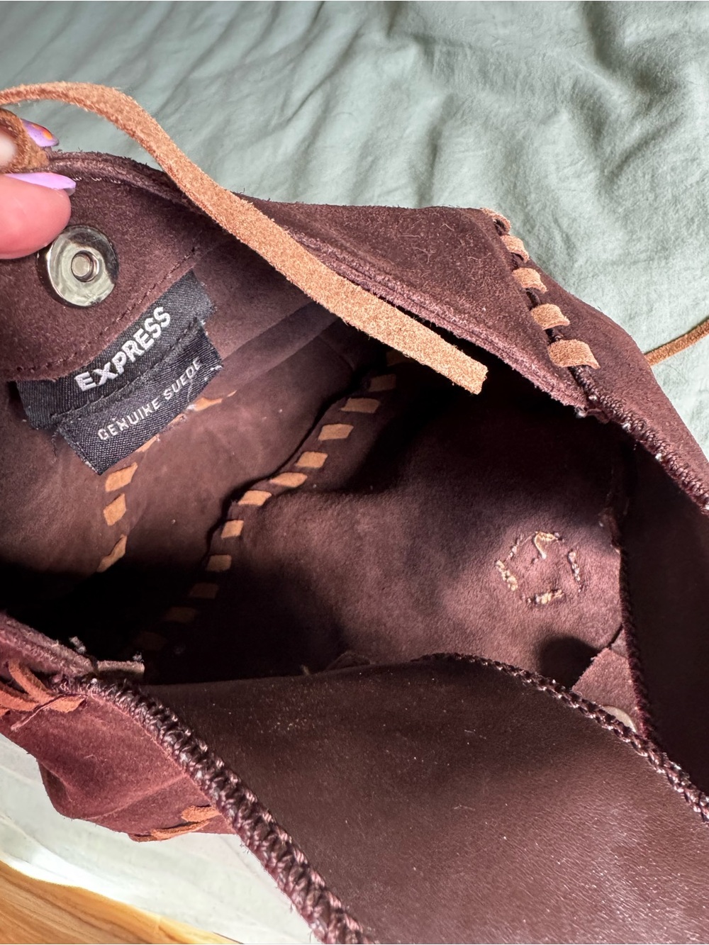 ⁠Y2K Express Brown Genuine Suede Leather Whipstitch Floral Flower Hobo Bag - Picture 8 of 11